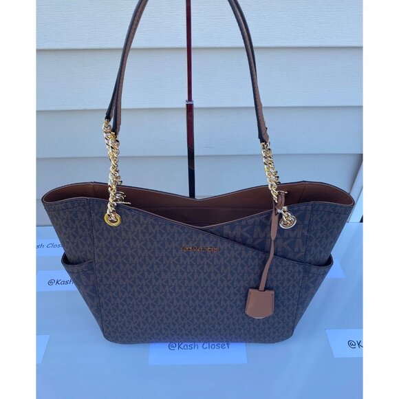 Michael Kors shoulder bag tote xchain bag jet set bag MK signature brown - Picture 2 of 12